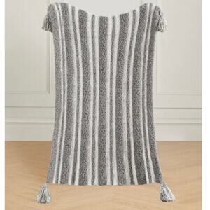 Styled Collection Pewter‎ Charcoal Gray 3D Stripes Tassel Stroller Blanket NEW